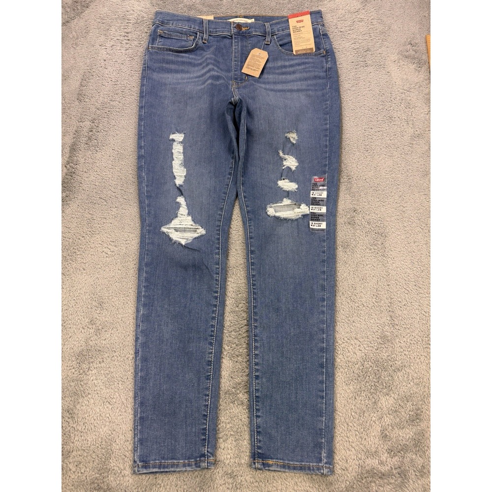 Levis 721 Jeans Women 12 Short 31x28 Blue Distress High‎ Rise Skinny Denim